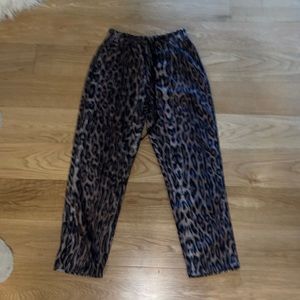 ZARA Black Brown Leopard Animal Print Relaxed Cropped Joggers S EUC